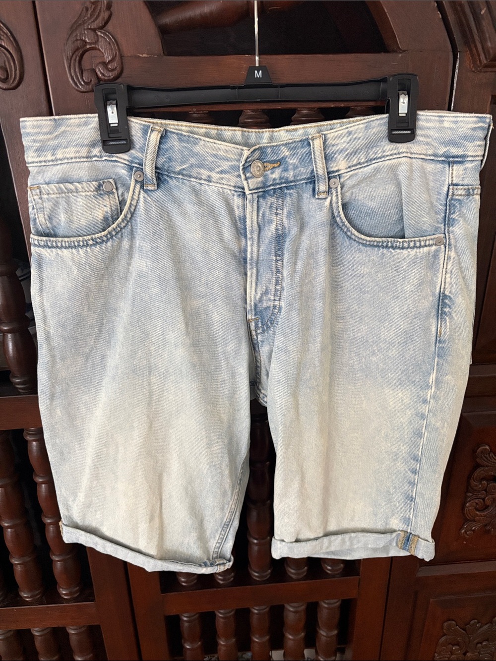 Men's Light Wash Denim Jean Shorts - Casual Rolled Hem